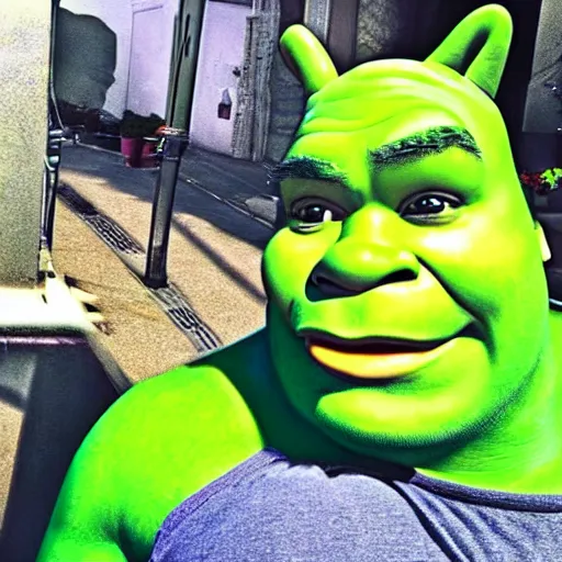 Prompt: shrek take a selfie