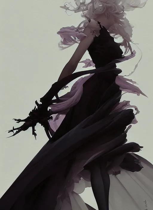 Image similar to character design by james jean, ruan jia, ilya kuvshinov, martine johanna, jakub rebelka ( ( ( portrait of gothic girl in seductive luxurious flowy tornado dress ) ) ) emerging from lighting and powerful thunder, sharp edges. ultra detailed, majestic, intricate,