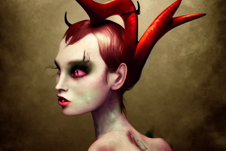 Image similar to pretty demon girl with horns photograph in the style of ray caesar, colorful, realistic, 8 k,