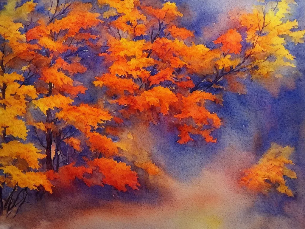 Image similar to autumn watercolor by arti chauhan trending on artstation