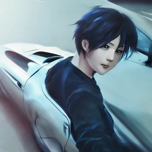 Prompt: a young anime man driving a sports car, style game square enix life, trending on artstation, painted by greg rutkowski, render naughty dog, octane render, detailed