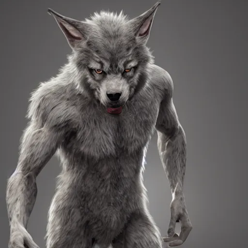 Prompt: man transforming into a werewolf with grey realistic fur, high detail, hyper realism, octane render, 8 k