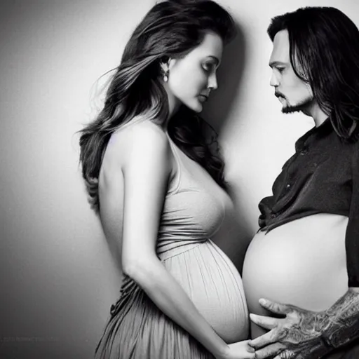 Prompt: stunning awe inspiring johnny depp pregnant maternity photo, movie still 8 k hdr atmospheric lighting