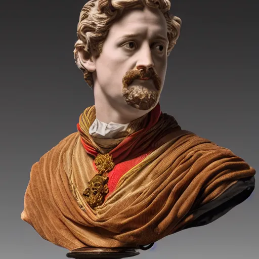 Image similar to photo of a polychromatic porcelain portrait bust of paul atreides, 1 8 th century style, studio lighting, british museum, 4 k