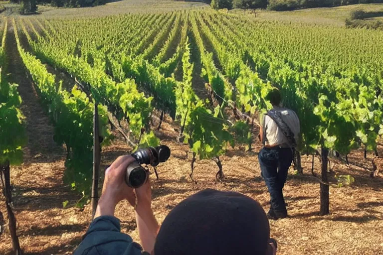 Image similar to cinematography plein air painters in a vineyard in France by Emmanuel Lubezki