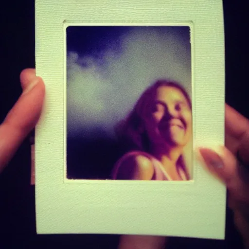 Image similar to a woman in the background a house on fire and she is smiling and the moon is purple, polaroid photo, perfect photo, photo pinterest