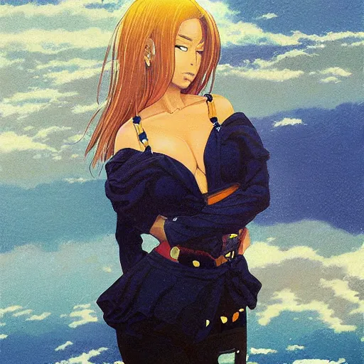 Image similar to anime beyonce by by Hasui Kawase by Richard Schmid on canvas