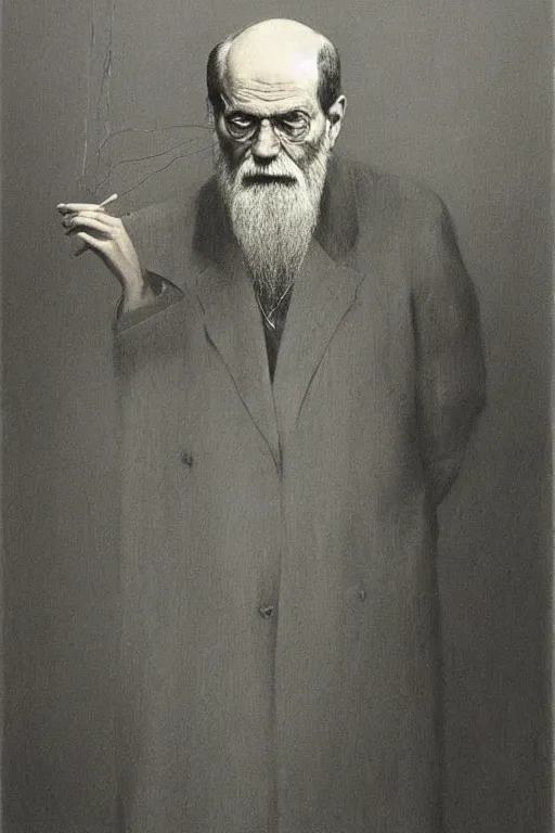 Image similar to portrait of Sigmund Freud by Zdzislaw Beksinski