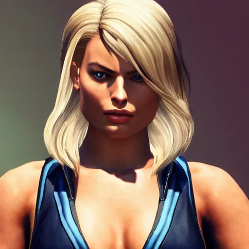 Prompt: margot robbie as a fighter in king of fighters 1 5, unreal engine 5, 4 k, photorealism, very detailed, ultra high quality