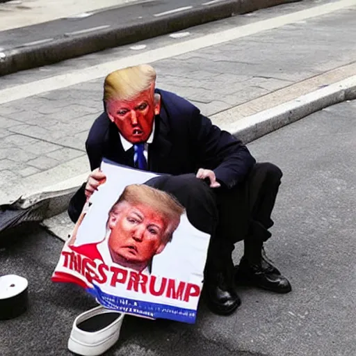 Prompt: donald trump as a homeless