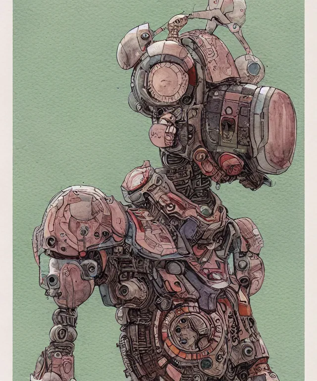 Prompt: a watercolor painting character portrait of a robot machine mutant in the style of jean giraud in the style of moebius trending on artstation deviantart pinterest detailed realistic hd 8 k high resolution