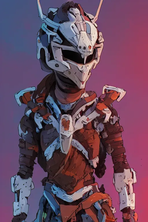 Image similar to combination suit armor aloy horizon forbidden west horizon zero dawn robot ninja mask helmet backpack tribal, art gta 5 comics, official fanart behance hd artstation by jesper ejsing, by rhads, makoto shinkai and lois van baarle, ilya kuvshinov, ossdraws radiating a glowing aura cgi rtx 2 0 2 2