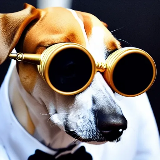 Image similar to a dog wearing monocle