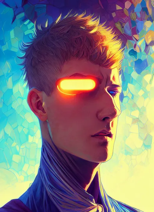 Prompt: handsome genos, half body shot, path traced, highly detailed, high quality, digital painting, alena aenami, lilia alvarado, shinji aramaki, karol bak, alphonse mucha, tom bagshaw