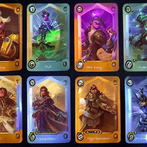 Image similar to A concept art showing several cards of a new game designed by blizzard . This is a card game concept art , card , tabletop, design, card , Pinterest