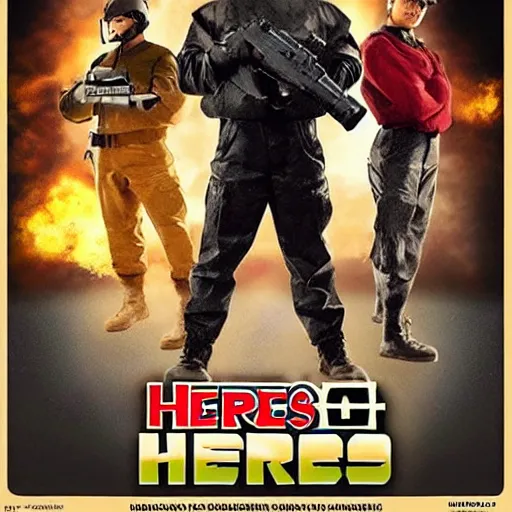 Image similar to Nintendo 64 Sarge's Heroes live action film poster, cinematic, main characters, advertisement, trailer