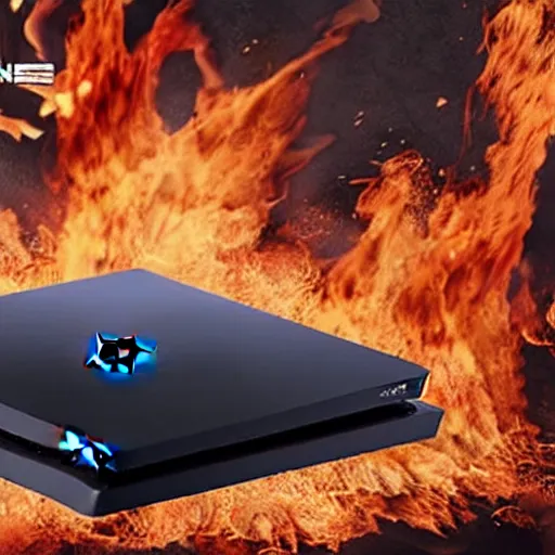 Prompt: playstation 4 catching fire - n 9