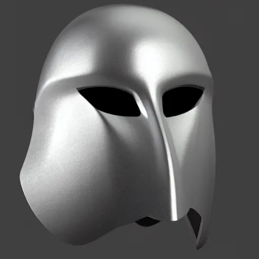 Image similar to concept design for a solid plate featureless metallic mask, 3 d render, volumetric lighting, unreal engine