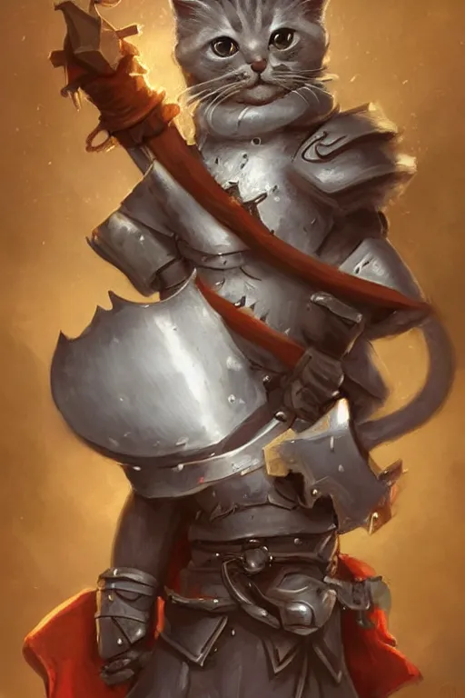 Image similar to cute little anthropomorphic cat knight wearing a cape and a crown, tiny, small, miniature cat , baby animal, short, pale blue armor, cute and adorable, pretty, beautiful, DnD character art portrait, matte fantasy painting, DeviantArt Artstation, by Jason Felix by Steve Argyle by Tyler Jacobson by Peter Mohrbacher, cinematic lighting