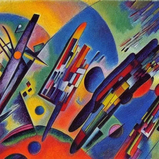 Prompt: A very detailed oil painting of a huge spaceship by Kandinsky