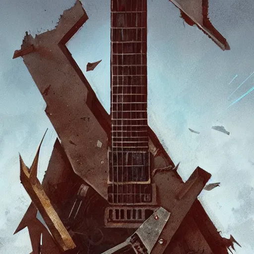 Prompt: flying v guitar in hand of man by greg rutkowski