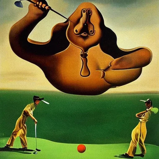 Image similar to surrealist painting of a walrus playing golf, salvador dali,