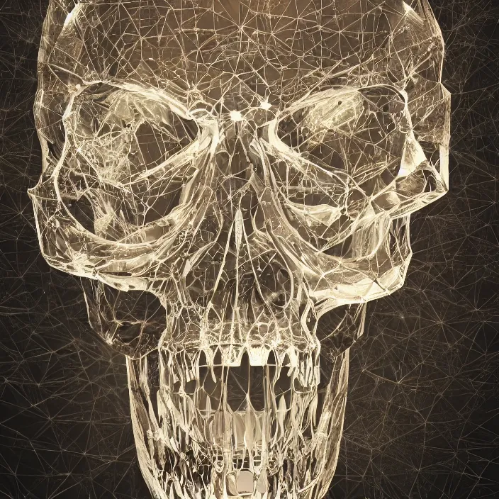 Image similar to transparent crystal skull intricate abstract. sharp teeth. delicate artwork. by Tooth Wu, wlop, beeple, dan mumford. octane render, trending on artstation, greg rutkowski very coherent symmetrical artwork. cinematic, hyper realism, high detail, octane render, 8k, depth of field, bokeh. chrome accents.