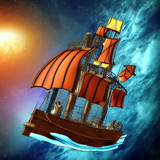 Image similar to a pirate ship in space realistic