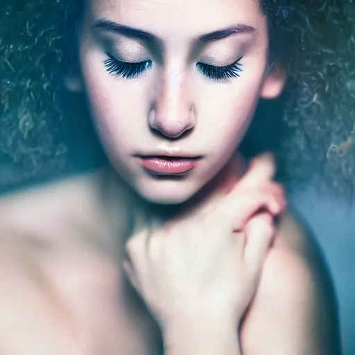 Prompt: a artsy portrait of a woman dreaming about a better world, f 2. 0, leica, highly detailed, bokeh, soft lighting, trending on artstation, perfect face, elegant, geometrical, human like