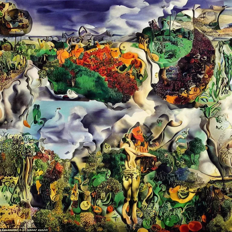 Image similar to dreaming from vertical farming, permaculture and a new life, painted bySalvador Dali