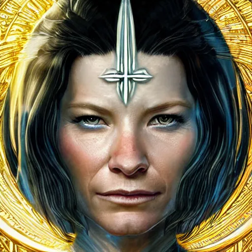 Image similar to evangeline Lilly as a priestess performing a miracle, symmetrical, smooth, sharp focus, art by magali villeneuve, concept art