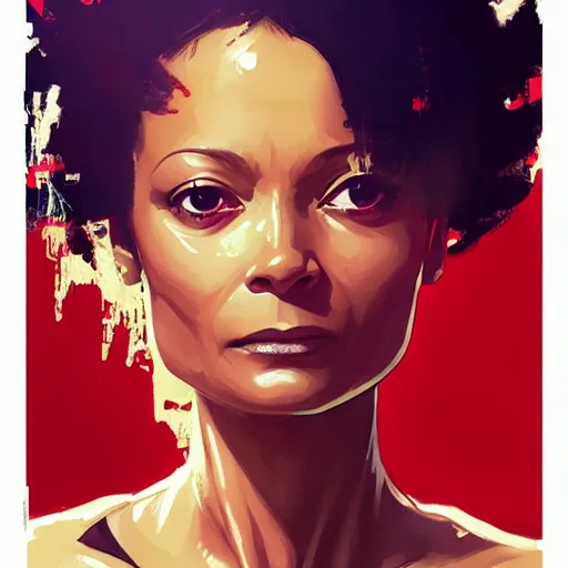 Image similar to thandie newton portrait as manga girl, realistic shaded perfect face, fine details. anime. realistic shaded lighting poster by ilya kuvshinov katsuhiro otomo ghost - in - the - shell, magali villeneuve, artgerm, jeremy lipkin and michael garmash and rob rey