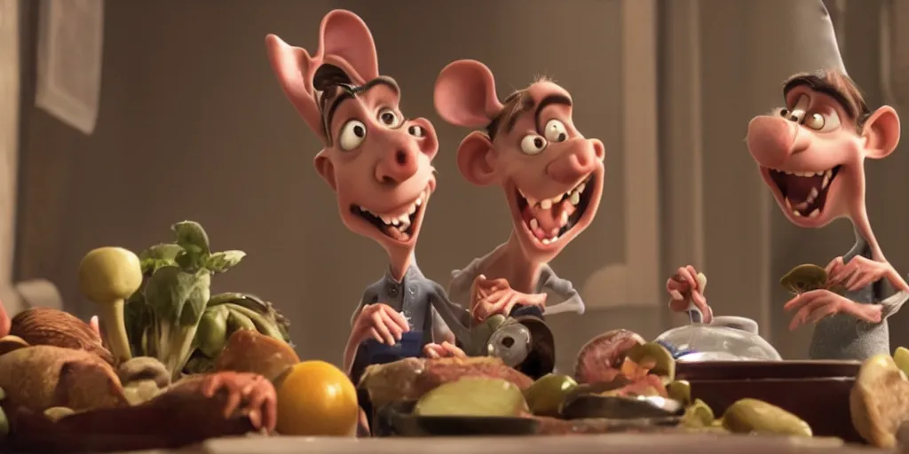 Prompt: a still from ratatouille with Adam driver