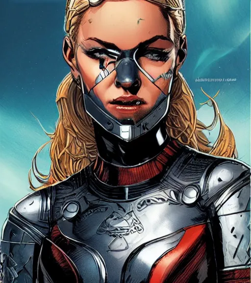 Image similar to Viking female android, by MARVEL comics and Sandra Chevrier, 4k