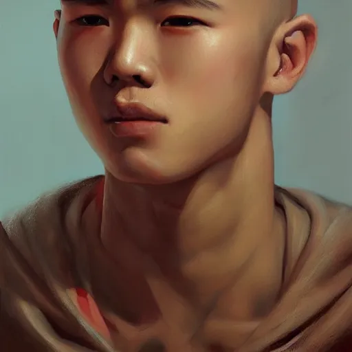 Image similar to chinese boy with buzzcut, oil painting, artgerm, portrait, highly detailed, artstation