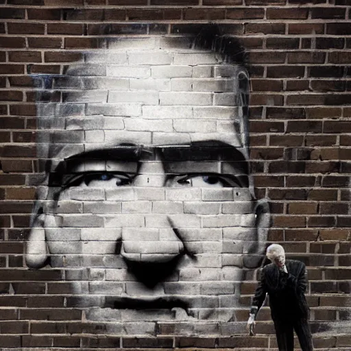 Image similar to Emotional pictures of David Lynch sprayed on New York street brick walls in the style of WEEGEE , 8k, photorealistic imagery, trending on artstation, artstationHQ, artstationHD