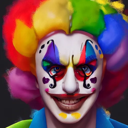 Image similar to Portrait of a colorful happy joyful clown, artstation, cgsociety, masterpiece