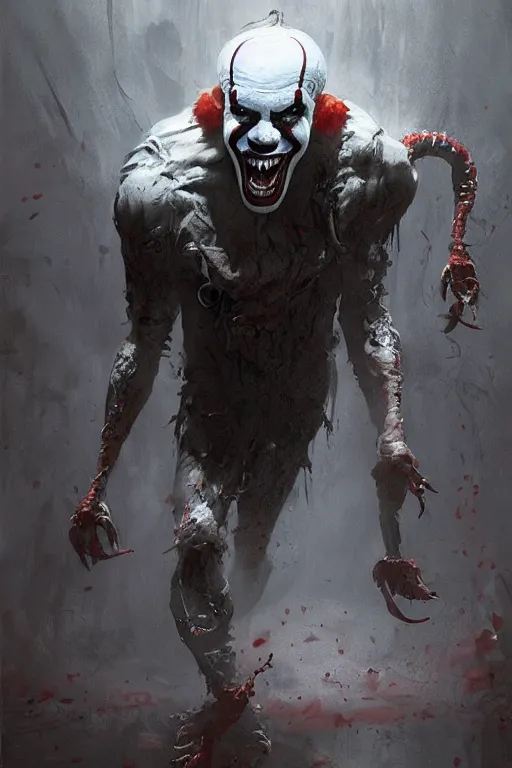 Prompt: a realistic painting of a terrifying+pennywise venom concept art by greg rutkowski, Craig Mullins, Todd McFarlane