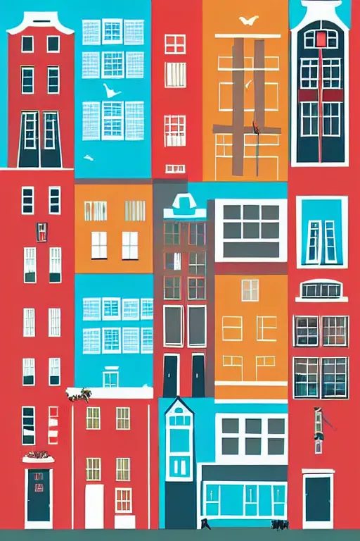 Image similar to minimalist boho style art of colorful amsterdam at sunrise, illustration, vector art