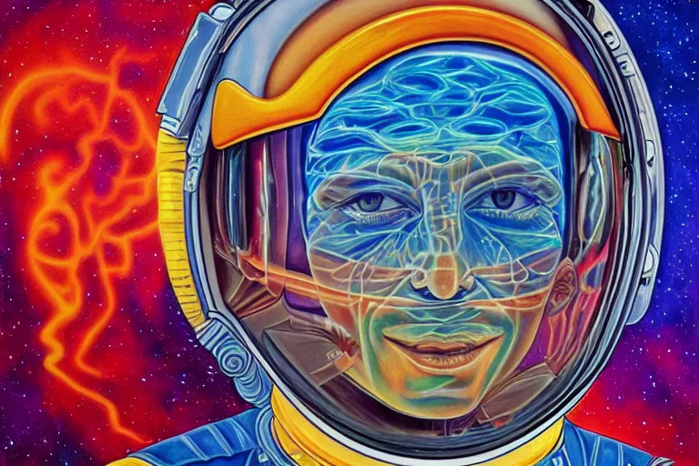 Image similar to a portrait of an astronaut in the style of alex grey,