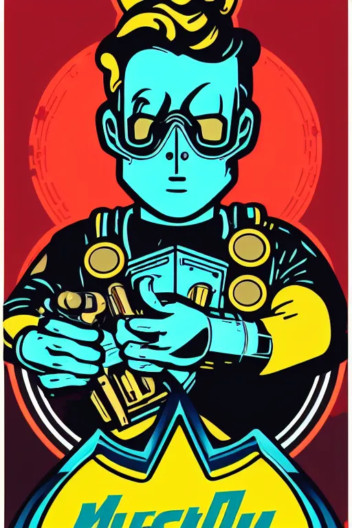 Image similar to fallout 7 6 retro futurist illustration art by butcher billy, sticker, colorful, illustration, highly detailed, simple, smooth and clean vector curves, no jagged lines, vector art, smooth andy warhol style