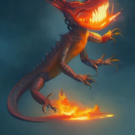 Image similar to fire lizard, digital Art, Greg rutkowski, Trending artstation, cinematic