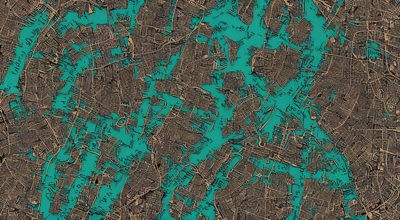 Prompt: highly detailed map of Manhattan, fantasy style, featured on artstation