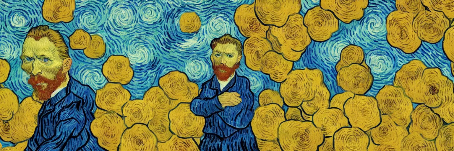 Image similar to vincent van gogh de aardappeleters as super hero