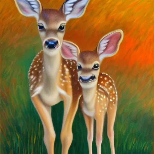 Image similar to painting of two fawns, by georgia o'keefe, deer, romantic, feminine, curvy