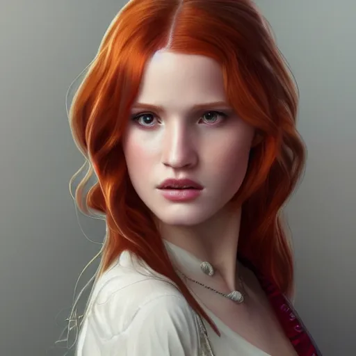 Prompt: ultra realistic illustration, bella thorne as ginny weasley, intricate, elegant, highly detailed, digital painting, artstation, concept art, smooth, sharp focus, illustration, art by artgerm and greg rutkowski and alphonse mucha
