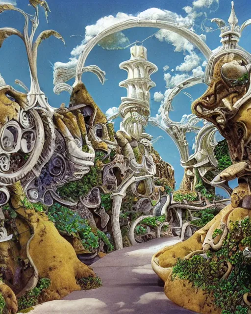 Image similar to conversano apulia by roger dean, biomechanical, 4 k, hyper detailed