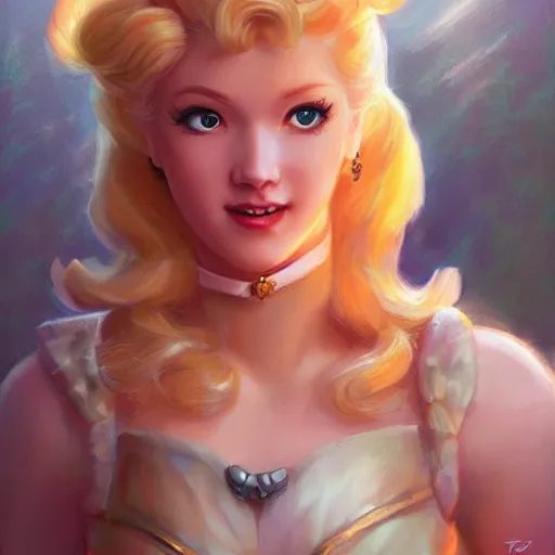 Image similar to cute princess peach as realistic blond human character art portrait, matte fantasy painting, deviantart artstation, by jason felix by steve argyle by tyler jacobson by peter mohrbacher, cinema c 9. 0