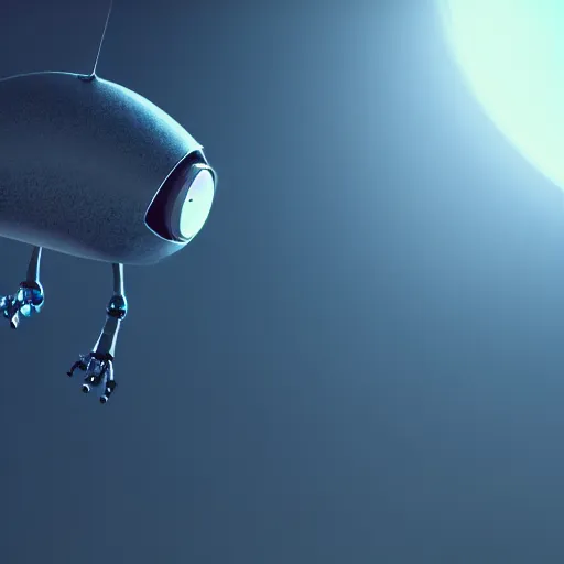 Prompt: a little cute robot flies around the earth. super realistic 8 k render of a dark hooded powerful elegant, cinematic composition