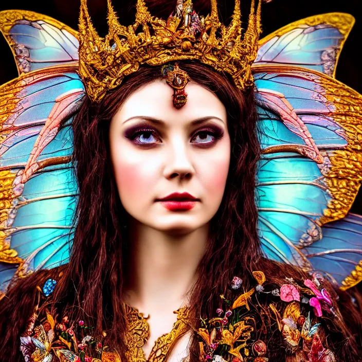 Prompt: photo of a very beautiful!! fairy queen with ornate robes, highly detailed, 4 k, hdr, smooth, sharp focus, high resolution, award - winning photo